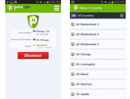 PureVPN Android app