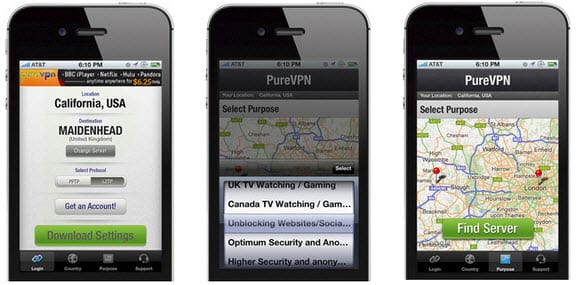 PureVPN iOS app