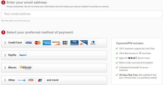 ExpressVPN sign up process