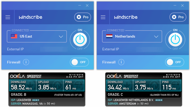 Windscribe speed test