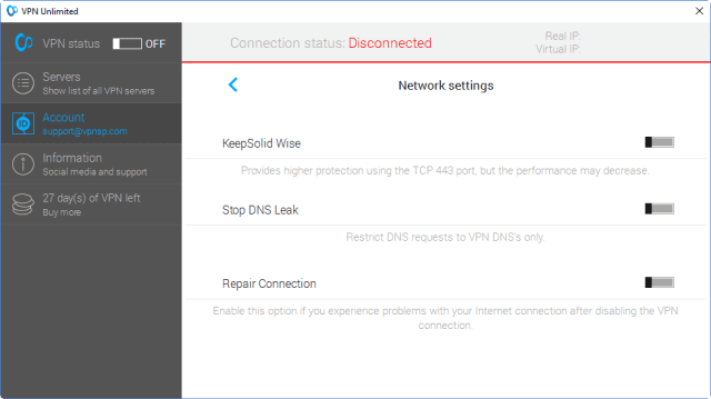 VPN client settings