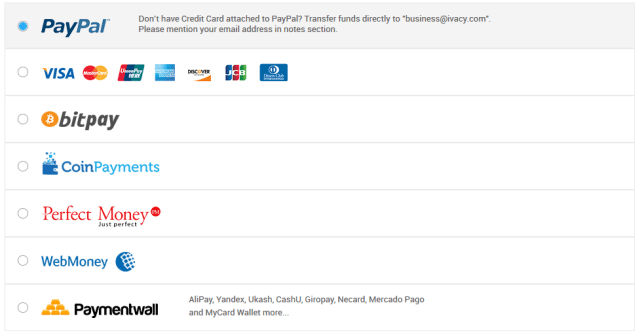 Ivacy payment options