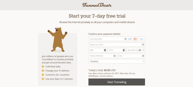 TunnelBear free trial