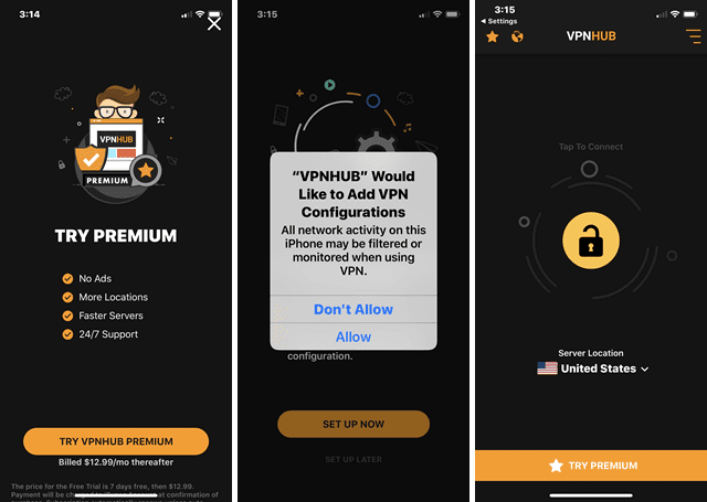 VPNhub iOS set up